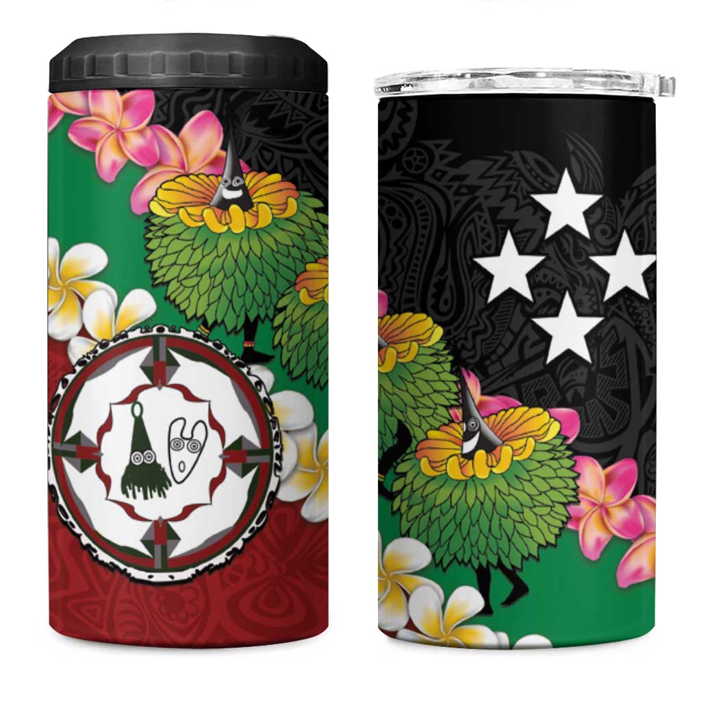 Frangipani Festival Rabaul East New Britain 4 in 1 Can Cooler Tumbler Dukduk Dance With Plumeria - Polynesian Pride
