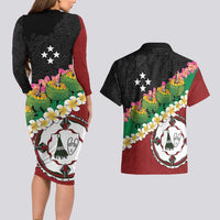 Frangipani Festival Rabaul East New Britain Couples Matching Long Sleeve Bodycon Dress and Hawaiian Shirt Dukduk Dance With Plumeria LT14 - Polynesian Pride