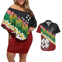 Frangipani Festival Rabaul East New Britain Couples Matching Off Shoulder Short Dress and Hawaiian Shirt Dukduk Dance With Plumeria LT14 Red - Polynesian Pride