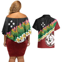 Frangipani Festival Rabaul East New Britain Couples Matching Off Shoulder Short Dress and Hawaiian Shirt Dukduk Dance With Plumeria LT14 - Polynesian Pride