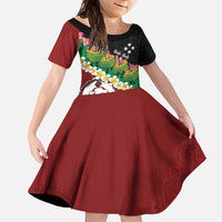 Frangipani Festival Rabaul East New Britain Family Matching Long Sleeve Bodycon Dress and Hawaiian Shirt Dukduk Dance With Plumeria LT14 Daughter's Dress Red - Polynesian Pride