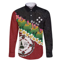 Frangipani Festival Rabaul East New Britain Family Matching Long Sleeve Bodycon Dress and Hawaiian Shirt Dukduk Dance With Plumeria LT14 Dad's Shirt - Long Sleeve Red - Polynesian Pride