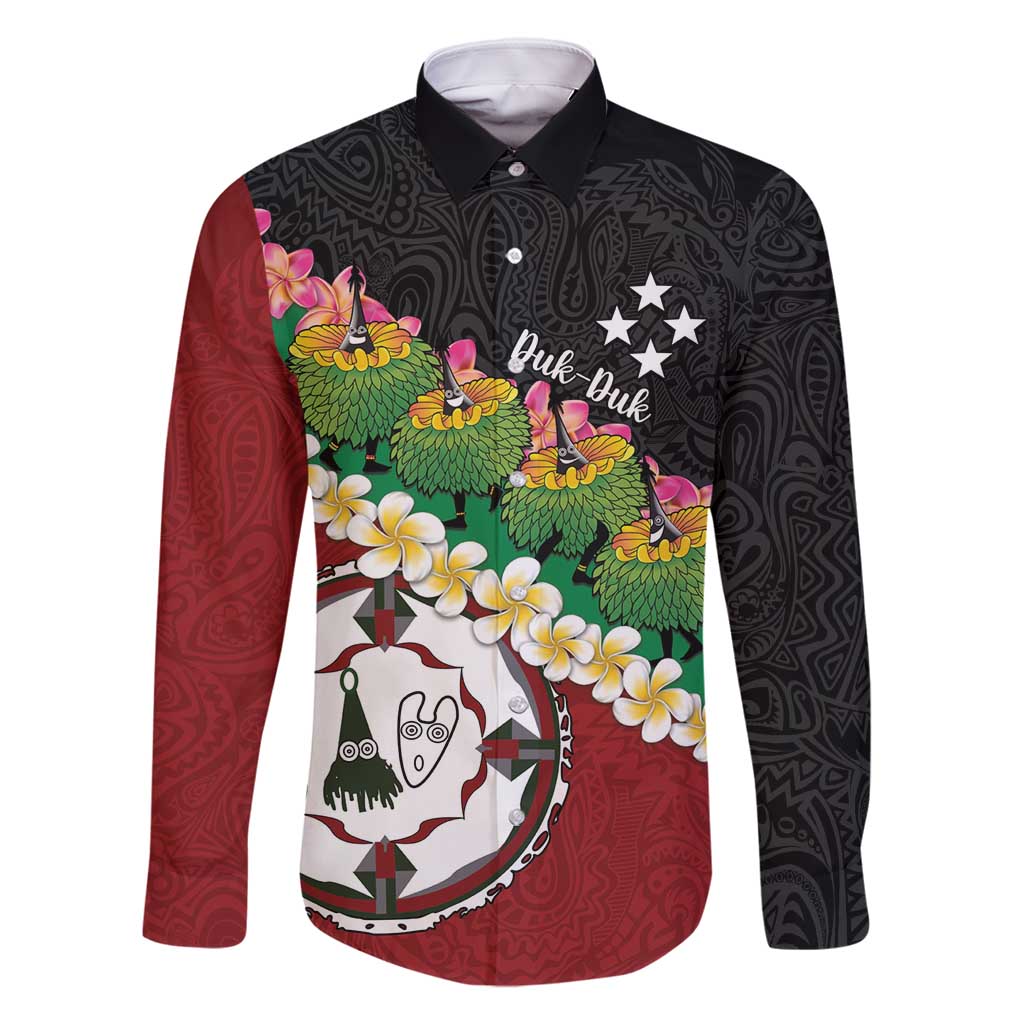 Frangipani Festival Rabaul East New Britain Family Matching Mermaid Dress and Hawaiian Shirt Dukduk Dance With Plumeria LT14 Dad's Shirt - Long Sleeve Red - Polynesian Pride