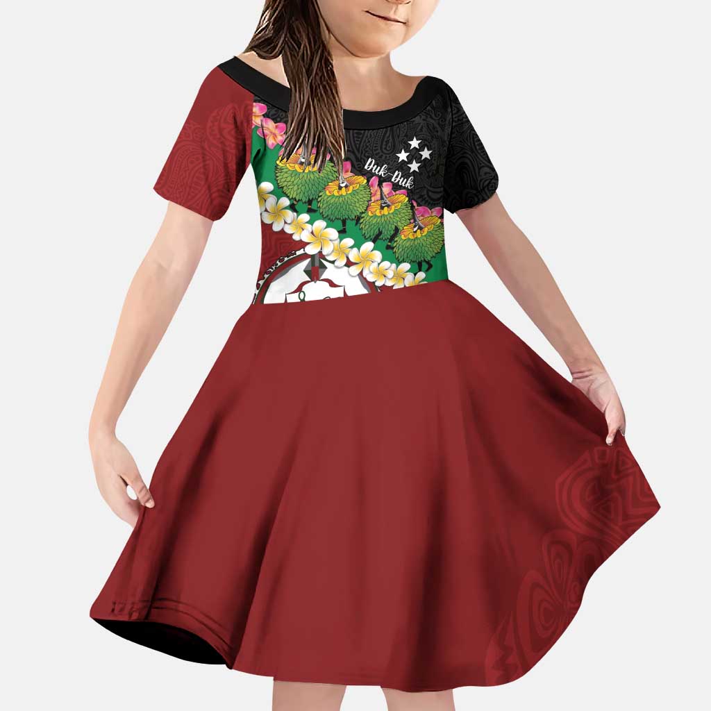 Frangipani Festival Rabaul East New Britain Family Matching Puletasi and Hawaiian Shirt Dukduk Dance With Plumeria LT14 Daughter's Dress Red - Polynesian Pride