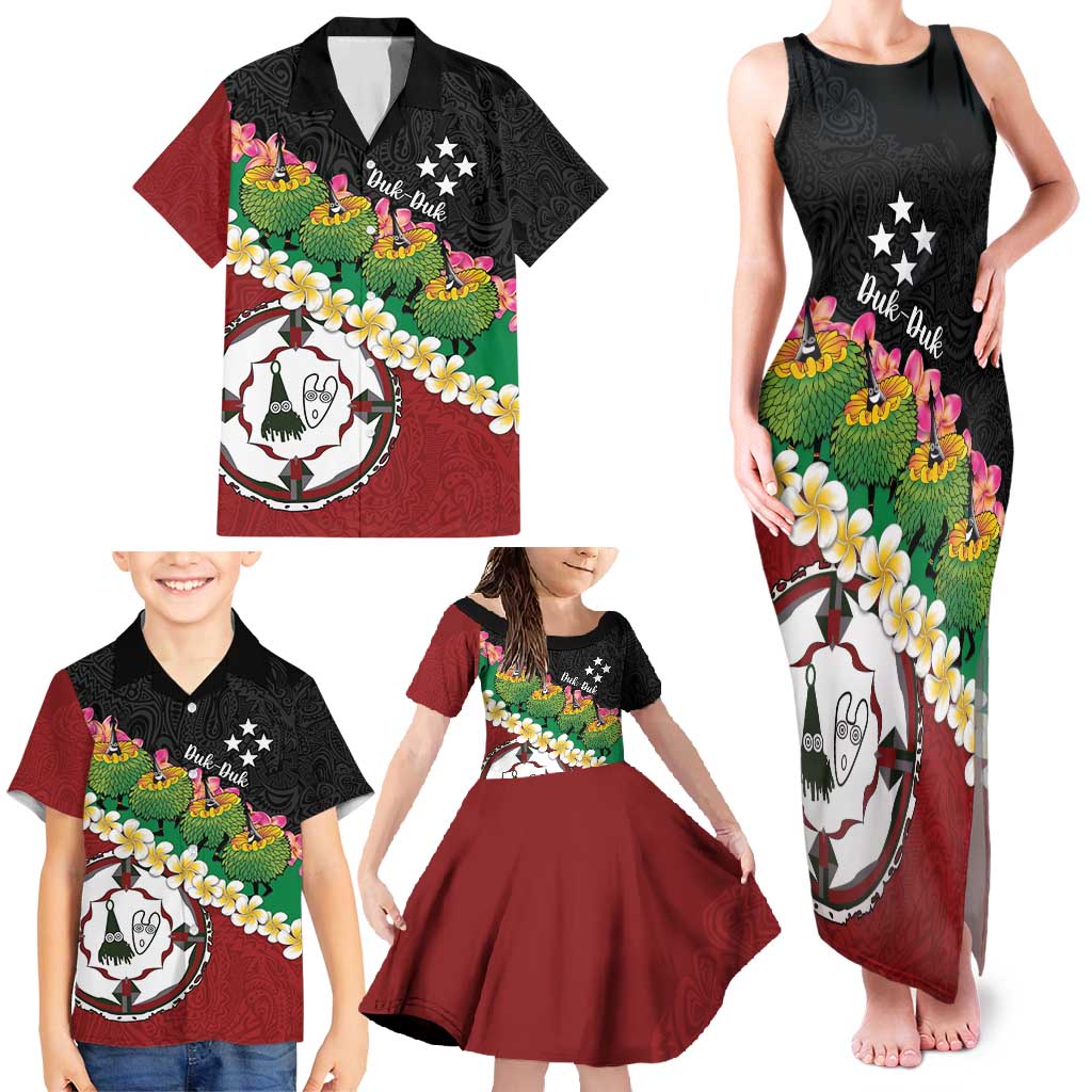 Frangipani Festival Rabaul East New Britain Family Matching Tank Maxi Dress and Hawaiian Shirt Dukduk Dance With Plumeria - Polynesian Pride