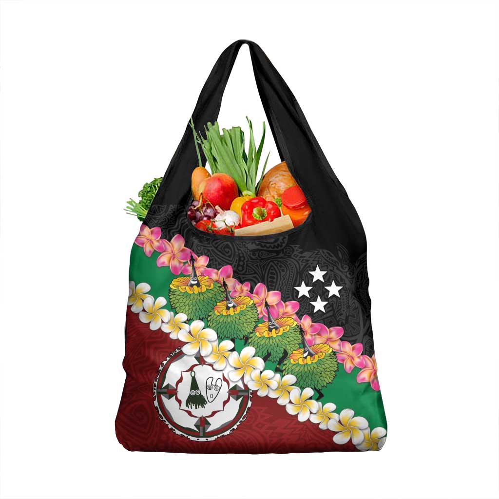 Frangipani Festival Rabaul East New Britain Grocery Bag Dukduk Dance With Plumeria - Polynesian Pride