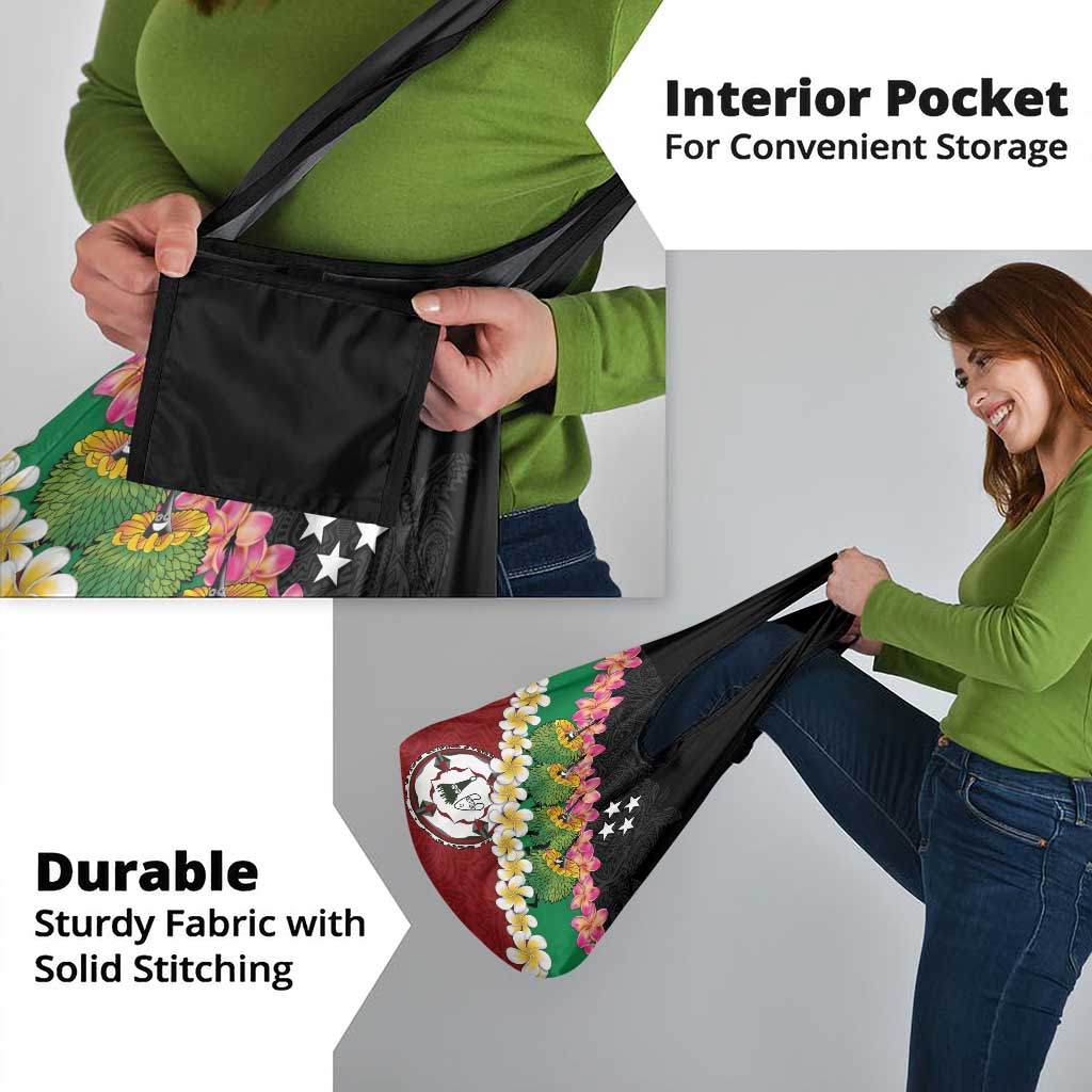 Frangipani Festival Rabaul East New Britain Grocery Bag Dukduk Dance With Plumeria - Polynesian Pride