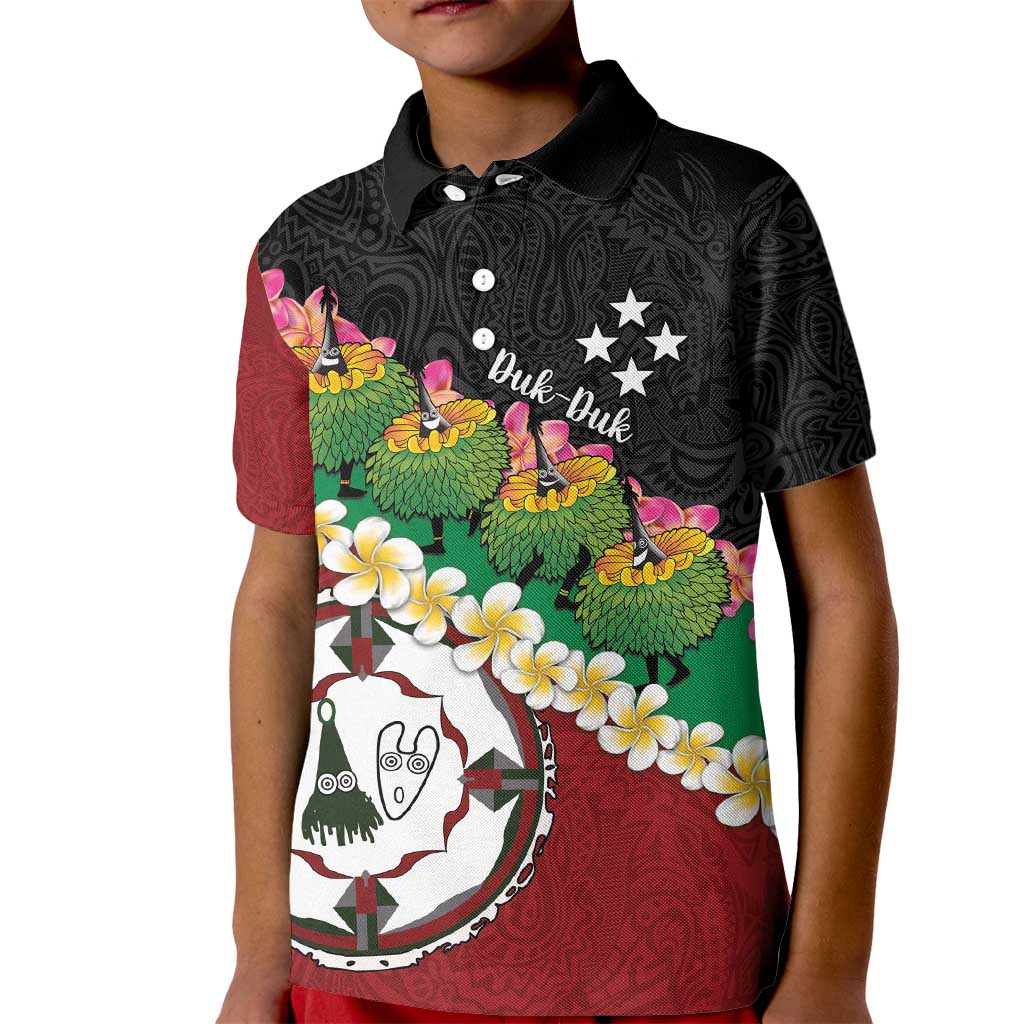 Frangipani Festival Rabaul East New Britain Kid Polo Shirt Dukduk Dance With Plumeria - Polynesian Pride
