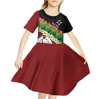 Frangipani Festival Rabaul East New Britain Kid Short Sleeve Dress Dukduk Dance With Plumeria - Polynesian Pride
