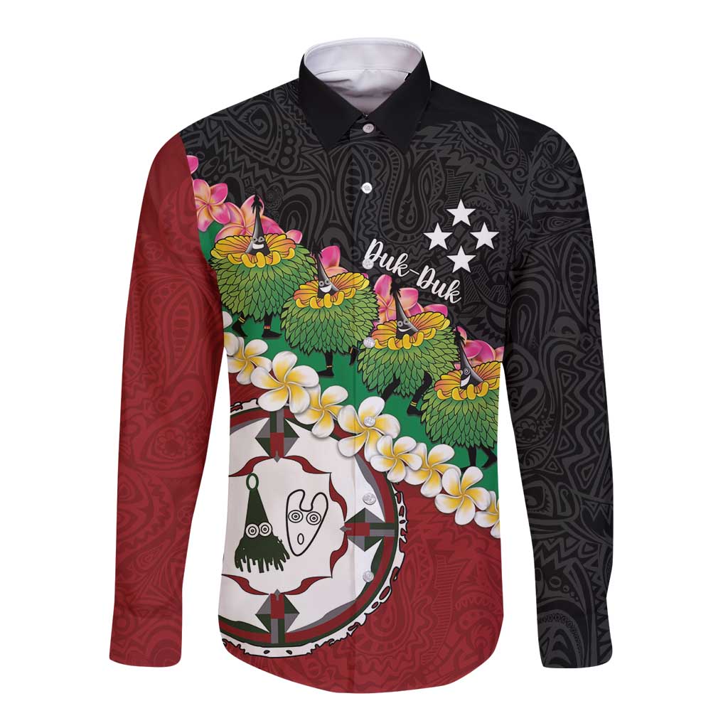 Frangipani Festival Rabaul East New Britain Long Sleeve Button Shirt Dukduk Dance With Plumeria - Polynesian Pride