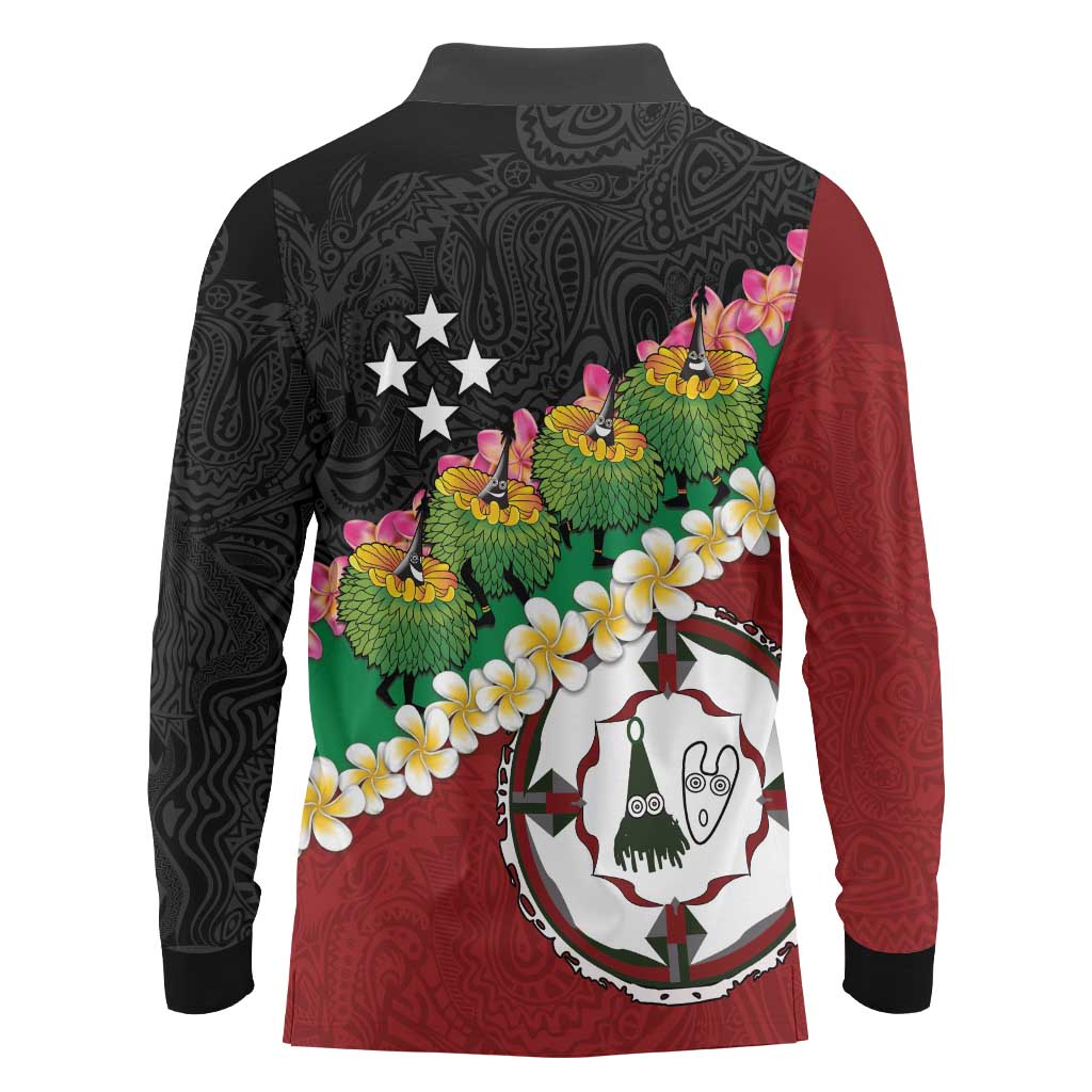 Frangipani Festival Rabaul East New Britain Long Sleeve Polo Shirt Dukduk Dance With Plumeria LT14 - Polynesian Pride