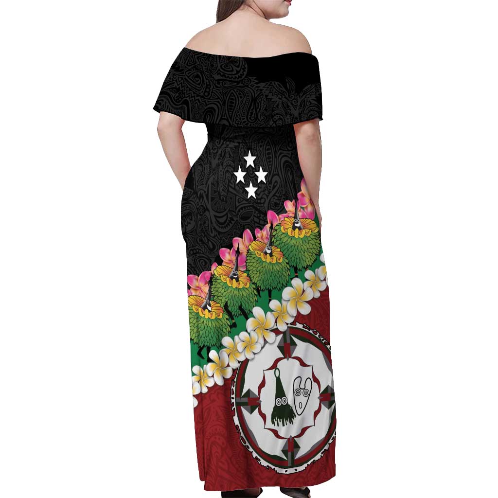 Frangipani Festival Rabaul East New Britain Off Shoulder Maxi Dress Dukduk Dance With Plumeria - Polynesian Pride