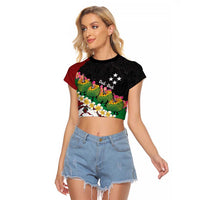 Frangipani Festival Rabaul East New Britain Raglan Cropped T Shirt Dukduk Dance With Plumeria - Polynesian Pride