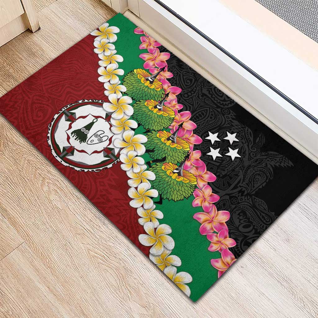 Frangipani Festival Rabaul East New Britain Rubber Doormat Dukduk Dance With Plumeria - Polynesian Pride