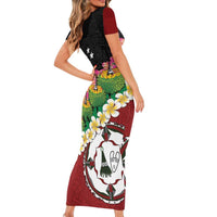 Frangipani Festival Rabaul East New Britain Short Sleeve Bodycon Dress Dukduk Dance With Plumeria LT14 - Polynesian Pride