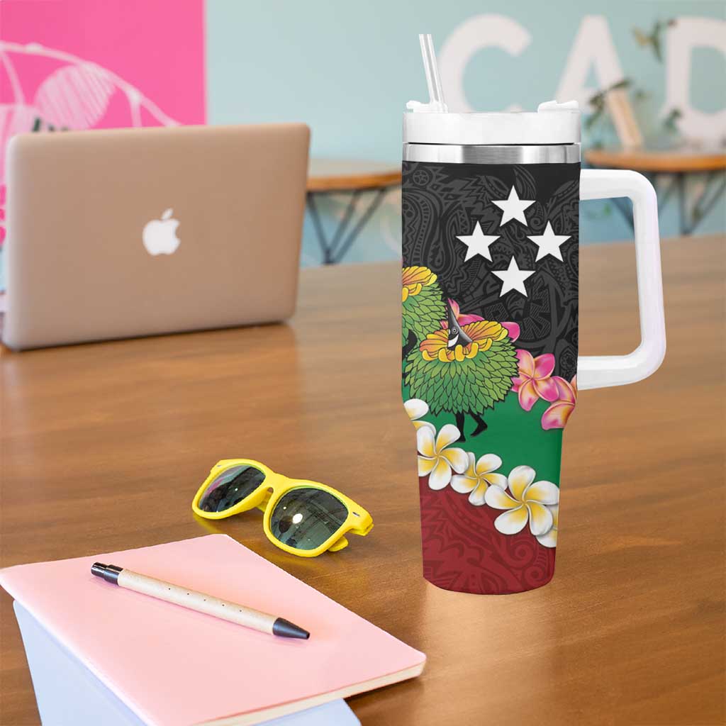 Frangipani Festival Rabaul East New Britain Tumbler With Handle Dukduk Dance With Plumeria - Polynesian Pride
