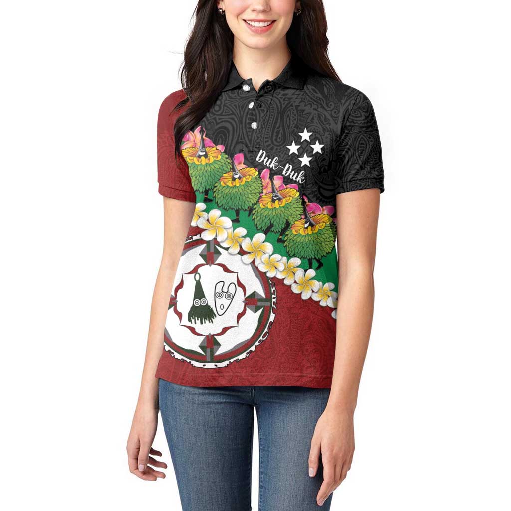 Frangipani Festival Rabaul East New Britain Women Polo Shirt Dukduk Dance With Plumeria - Polynesian Pride