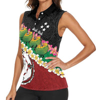 Frangipani Festival Rabaul East New Britain Women Sleeveless Polo Shirt Dukduk Dance With Plumeria LT14 - Polynesian Pride