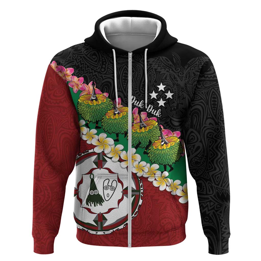 Frangipani Festival Rabaul East New Britain Zip Hoodie Dukduk Dance With Plumeria - Polynesian Pride