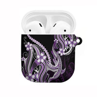 Purple Black Aloha Hawaii AirPods Case Polynesian Shark Tattoo Plumeria