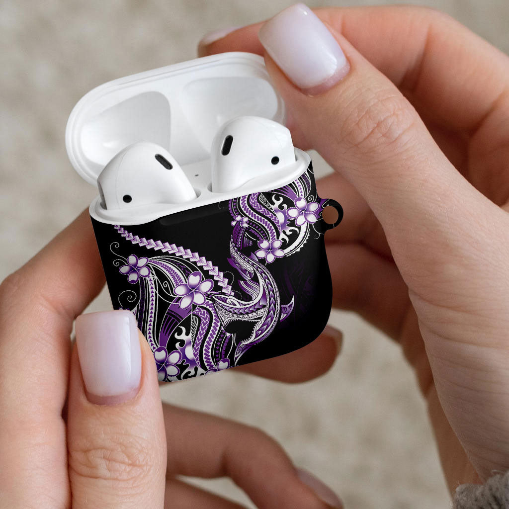 Purple Black Aloha Hawaii AirPods Case Polynesian Shark Tattoo Plumeria