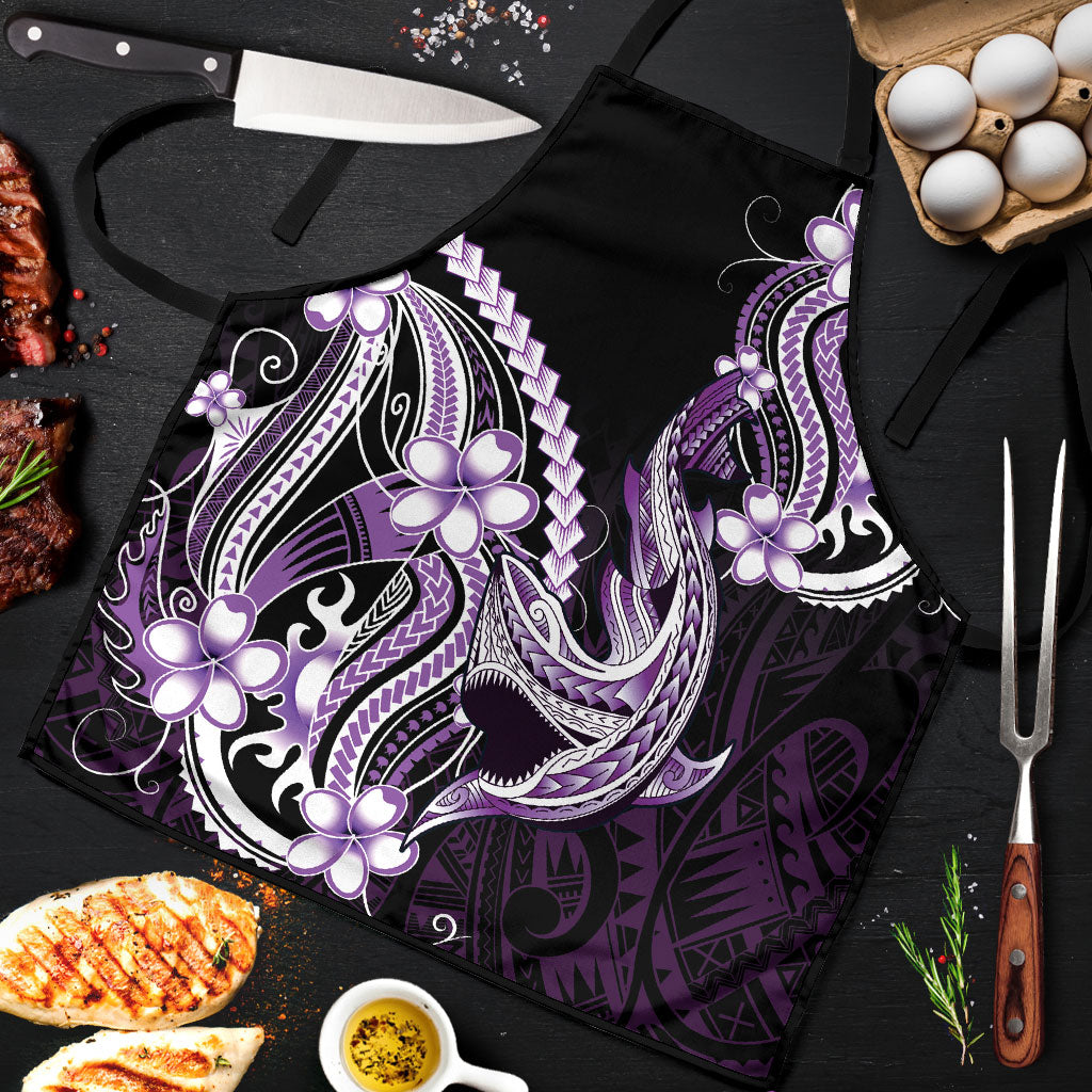 Purple Black Aloha Hawaii Apron Polynesian Shark Tattoo Plumeria