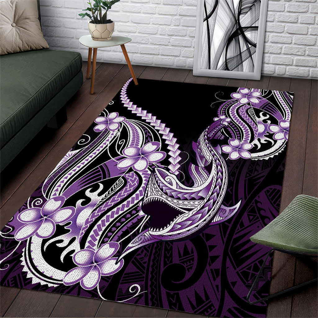 Purple Black Aloha Hawaii Area Rug Polynesian Shark Tattoo Plumeria LT14 Purple - Polynesian Pride