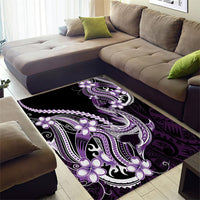 Purple Black Aloha Hawaii Area Rug Polynesian Shark Tattoo Plumeria