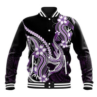 Purple Black Aloha Hawaii Baseball Jacket Polynesian Shark Tattoo Plumeria