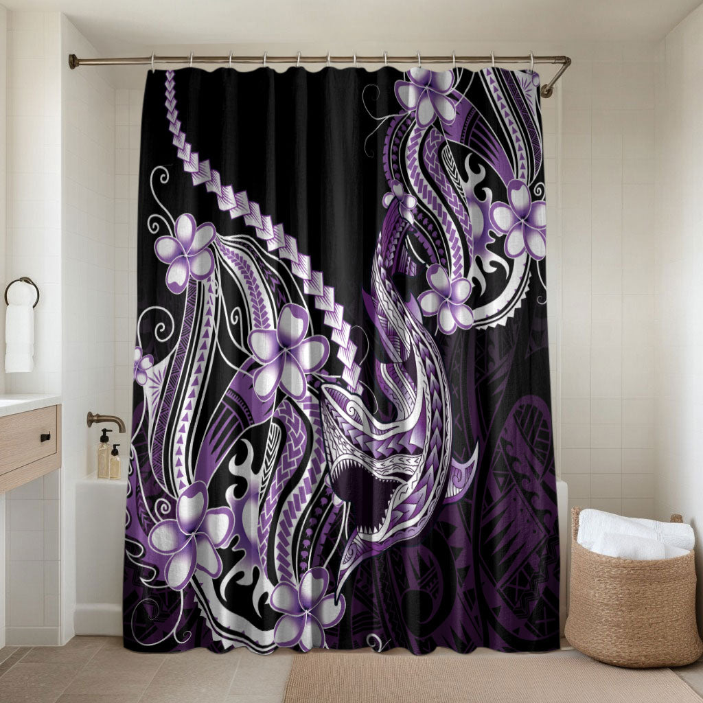 Purple Black Aloha Hawaii Bathroom Set Polynesian Shark Tattoo Plumeria
