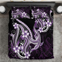 Purple Black Aloha Hawaii Bedding Set Polynesian Shark Tattoo Plumeria