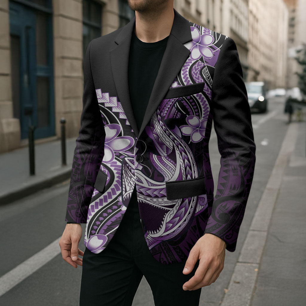 Purple Black Aloha Hawaii Blazer Polynesian Shark Tattoo Plumeria