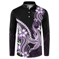 Purple Black Aloha Hawaii Button Sweatshirt Polynesian Shark Tattoo Plumeria