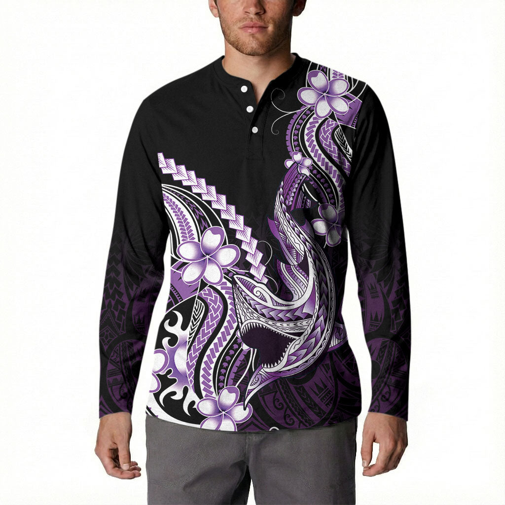 Purple Black Aloha Hawaii Button Sweatshirt Polynesian Shark Tattoo Plumeria