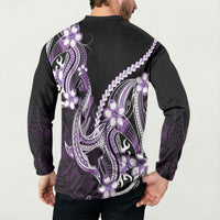 Purple Black Aloha Hawaii Button Sweatshirt Polynesian Shark Tattoo Plumeria