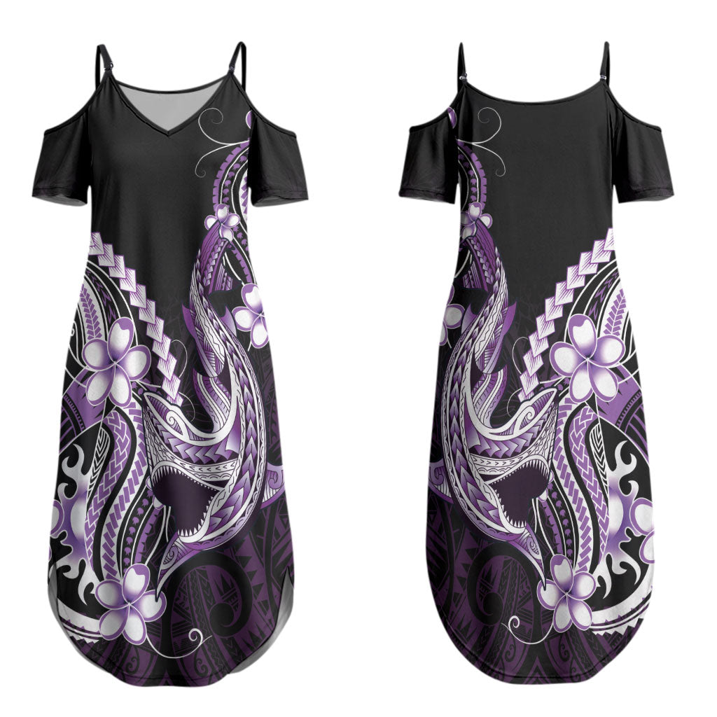 Purple Black Aloha Hawaii Couples Matching Summer Maxi Dress and Hawaiian Shirt Polynesian Shark Tattoo Plumeria LT14 - Polynesian Pride
