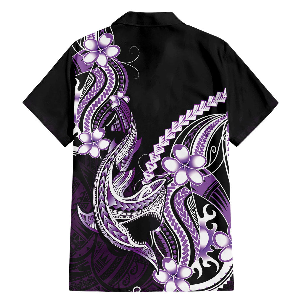 Purple Black Aloha Hawaii Family Matching Off Shoulder Maxi Dress and Hawaiian Shirt Polynesian Shark Tattoo Plumeria LT14 - Polynesian Pride