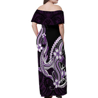 Purple Black Aloha Hawaii Family Matching Off Shoulder Maxi Dress and Hawaiian Shirt Polynesian Shark Tattoo Plumeria LT14 - Polynesian Pride