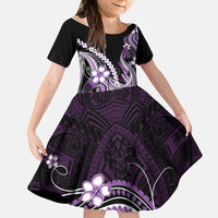 Purple Black Aloha Hawaii Family Matching Puletasi and Hawaiian Shirt Polynesian Shark Tattoo Plumeria LT14 Daughter's Dress Purple - Polynesian Pride