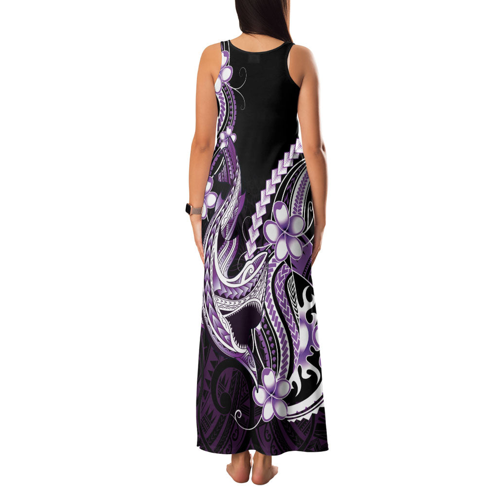 Purple Black Aloha Hawaii Family Matching Tank Maxi Dress and Hawaiian Shirt Polynesian Shark Tattoo Plumeria LT14 - Polynesian Pride