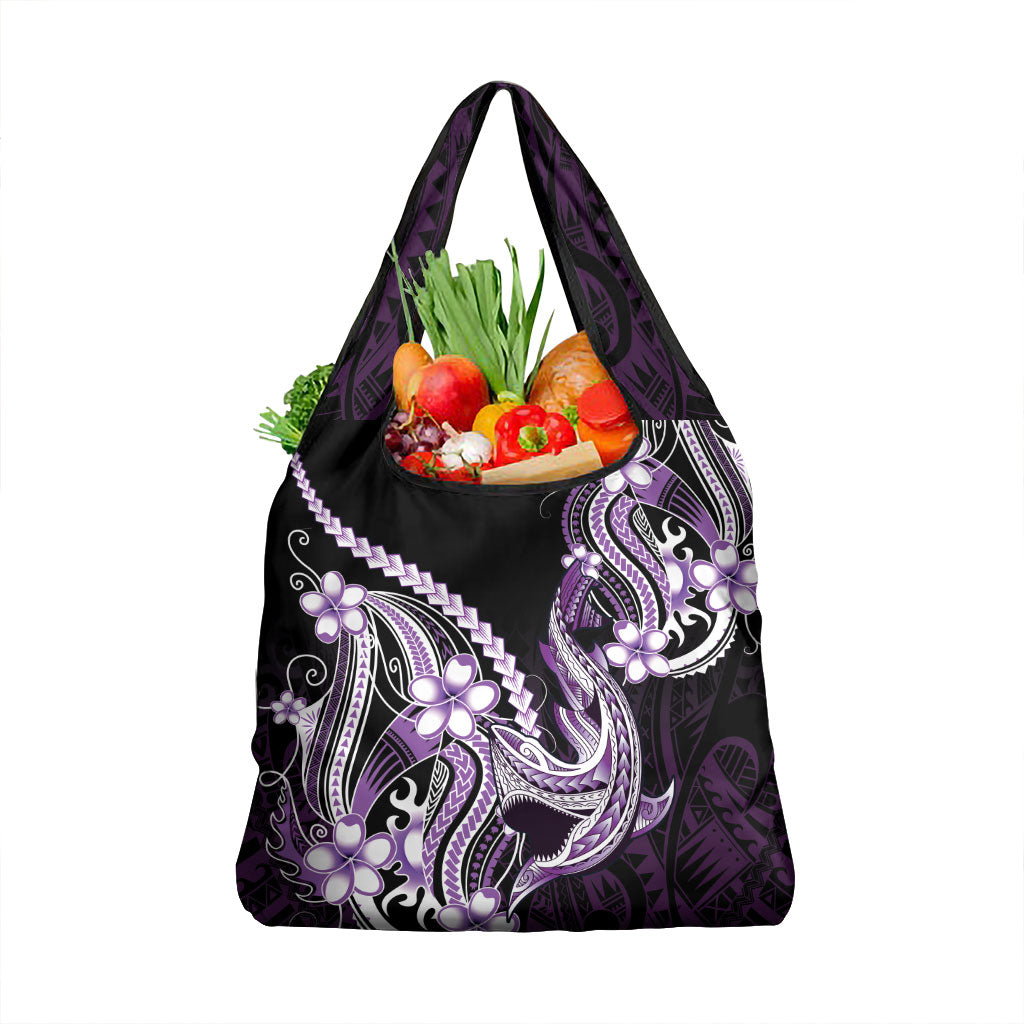 Purple Black Aloha Hawaii Grocery Bag Polynesian Shark Tattoo Plumeria LT14 1-pack One Size Purple - Polynesian Pride