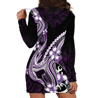 Purple Black Aloha Hawaii Hoodie Dress Polynesian Shark Tattoo Plumeria