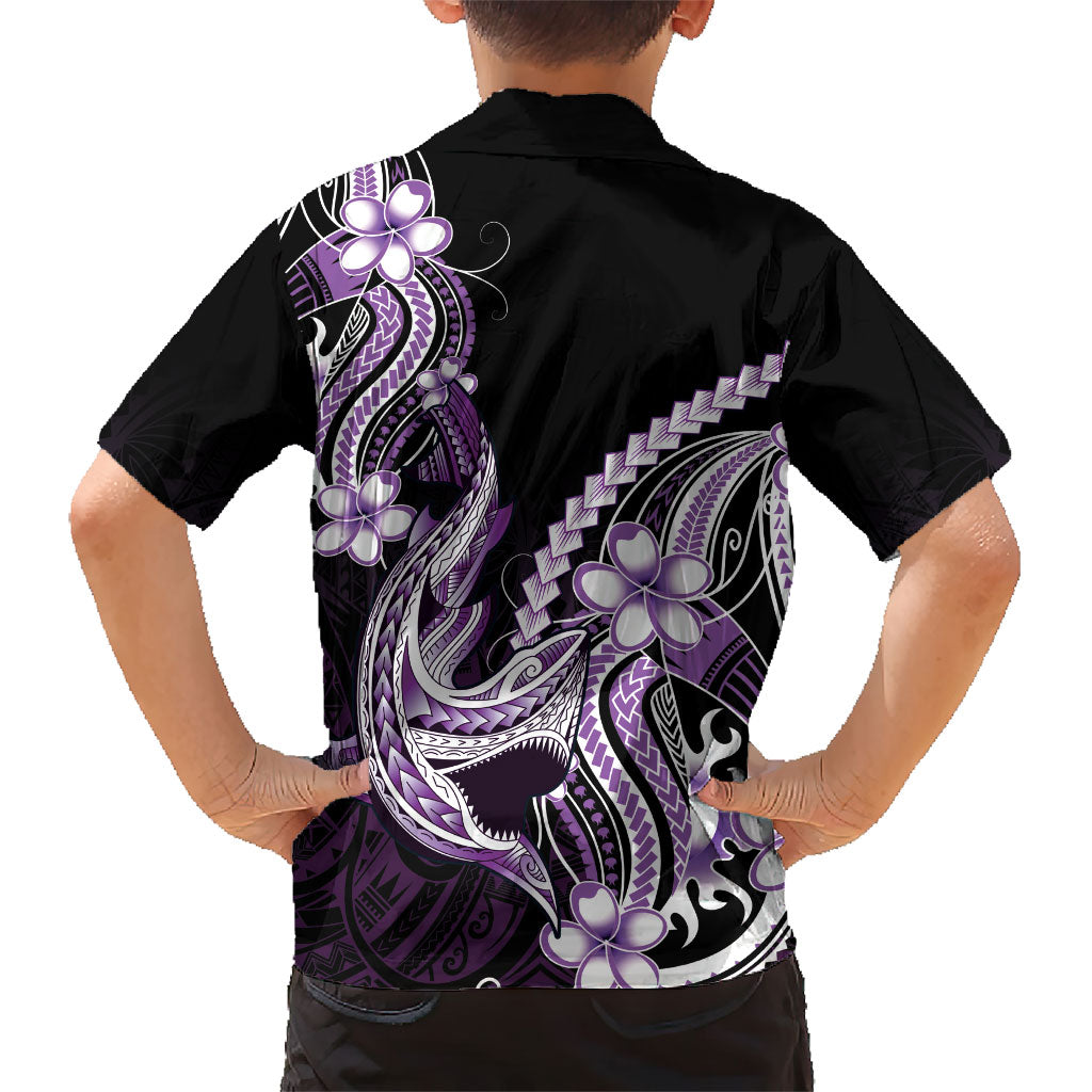 Purple Black Aloha Hawaii Kid Hawaiian Shirt Polynesian Shark Tattoo Plumeria