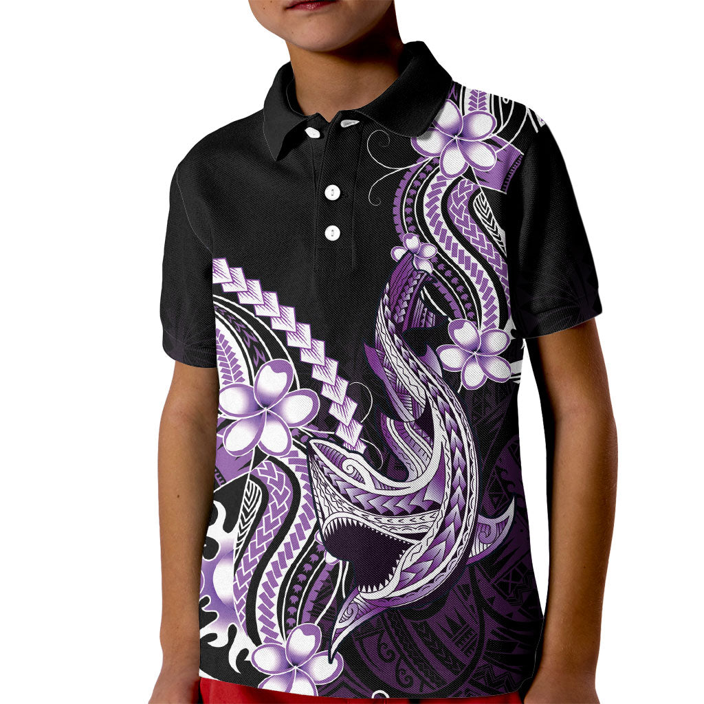 Purple Black Aloha Hawaii Kid Polo Shirt Polynesian Shark Tattoo Plumeria LT14 Kid Purple - Polynesian Pride