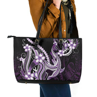 Purple Black Aloha Hawaii Leather Tote Bag Polynesian Shark Tattoo Plumeria