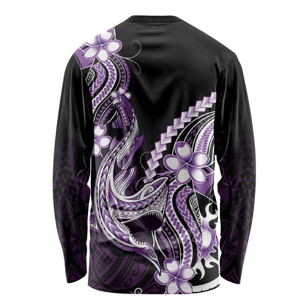 Purple Black Aloha Hawaii Long Sleeve Shirt Polynesian Shark Tattoo Plumeria