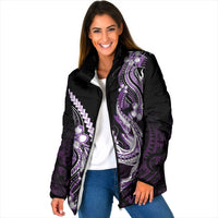 Purple Black Aloha Hawaii Padded Jacket Polynesian Shark Tattoo Plumeria