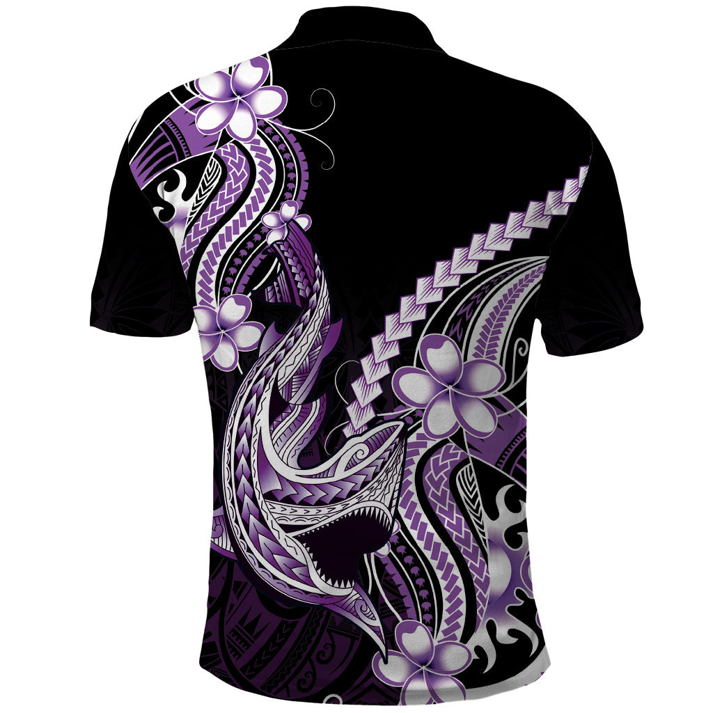 Purple Black Aloha Hawaii Polo Shirt Polynesian Shark Tattoo Plumeria