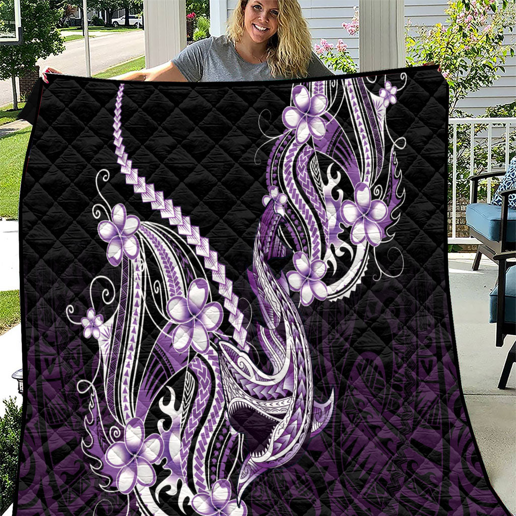 Purple Black Aloha Hawaii Quilt Polynesian Shark Tattoo Plumeria LT14 Purple - Polynesian Pride