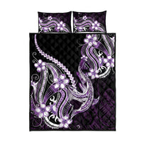 Purple Black Aloha Hawaii Quilt Bed Set Polynesian Shark Tattoo Plumeria